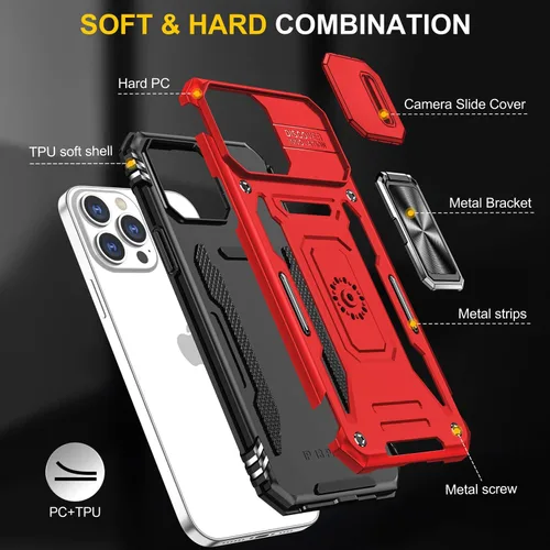 Miniatura 18 de Funda para iPhone 13 Pro con funda para cámara, con soporte de anillo para soporte, con función de montaje magnético para automóvil, para iPhone 13