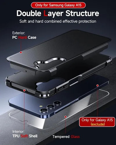 Miniatura 4 de LeYi for Samsung-Galaxy A15-5G Phone Case: Samsung A15 Case with Screen Protector x 2 + Camera Lens Protector x 2, Double Layer Protection Unlocked