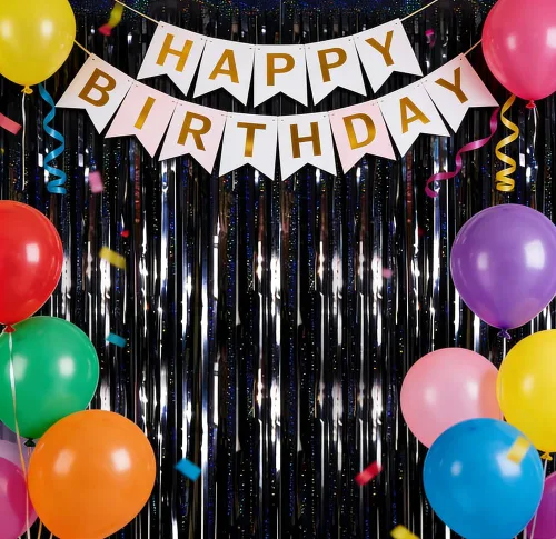 Miniatura 2 de Cortina de flecos de papel de aluminio de oropel láser negro con purpurina para fiesta de cumpleaños, decoración de telón de fondo, decoración