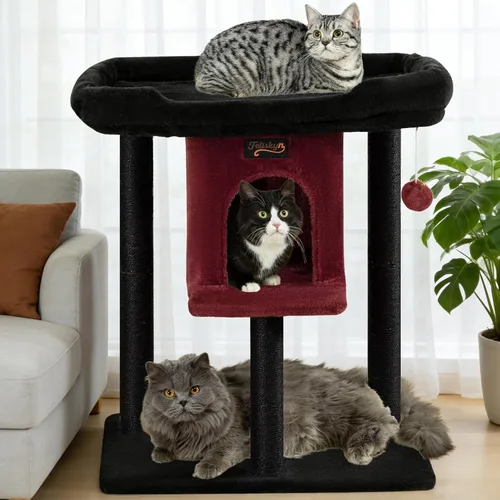 Miniatura 11 de Poste rascador de torre para gatos grandes de interior, árbol pequeño para gatos con cama grande, casa de árboles de 28 pulgadas de alto con cueva