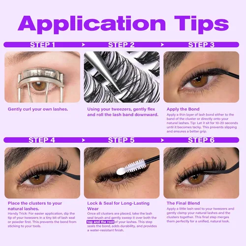 Miniatura 9 de Pawotence Kira - Extensiones de pestañas en racimo Wispy de 0.394-0.709 in, extensiones de pestañas individuales suaves y cómodas con banda fina