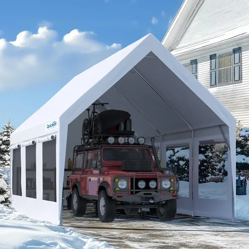 Miniatura 15 de Quictent Cochera resistente para 2 autos de 20 x 20 pies, refugio de almacenamiento impermeable con puertas laterales con cremallera, cables de Gris