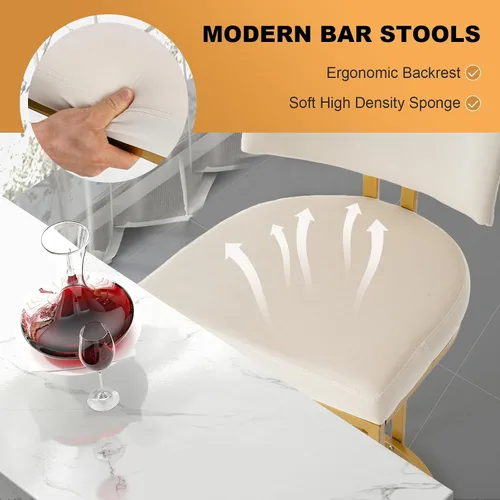 Miniatura 4 de Modern Barrel - Juego de 2 taburetes de bar, taburetes de altura de mostrador, taburete de terciopelo de 26 pulgadas con respaldo cómodo, silla