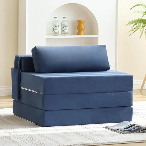 Miniatura 15 de Tiita Sofá cama plegable tamaño individual, colchón convertible con almohada, colchón de pana gruesa para el suelo, sofá cama con bolsillo lateral