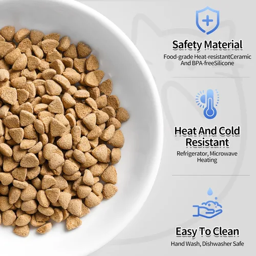Miniatura 3 de Cuencos de comida para gatos, cuencos de cerámica para gatos con base de silicona antideslizante, paquete de 3 platos silenciosos y platos
