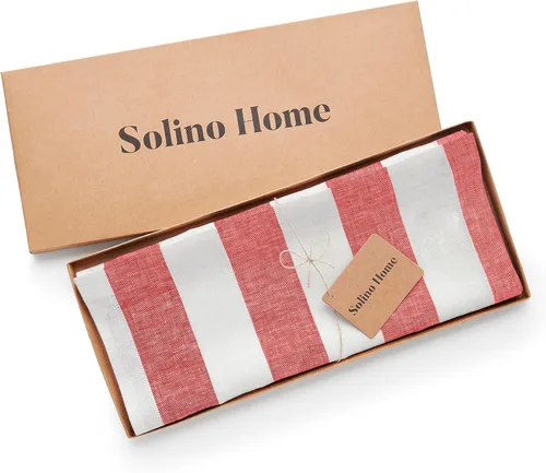Miniatura 5 de Solino Home Camino de mesa de lino de 36 pulgadas, rayas cabaña, 100% lino puro, camino de mesa pequeño rojo y blanco, 14 x 36 pulgadas, ideal