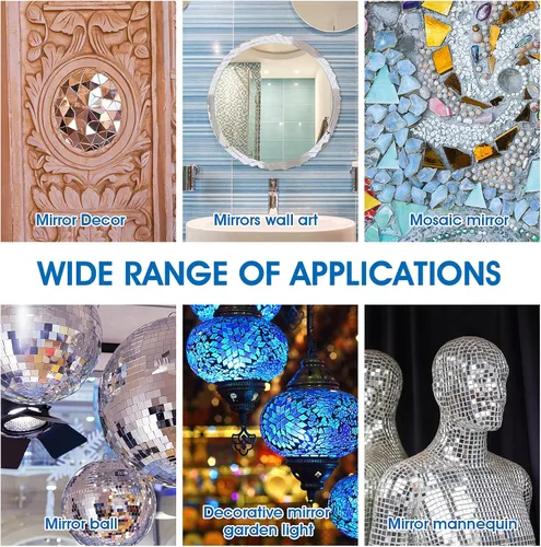 Miniatura 5 de Prasacco 120 espejos pequeños para manualidades, piezas de espejo de 3 formas para manualidades, espejo cuadrado redondo de diamante, azulejos