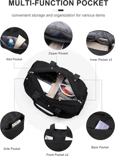 Miniatura 7 de Bolsa de gimnasio para mujeres y hombres con compartimento para zapatos, bolsa de lona deportiva, impermeable, para viajes, fin de semana, bolsa