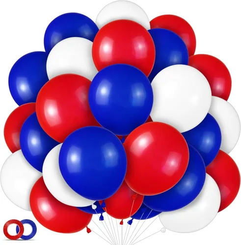 Globos de látex rojos, blancos y azules de 100 unidades para decoraciones del 4 de julio, Día de la Independencia, aniversario patriótico,