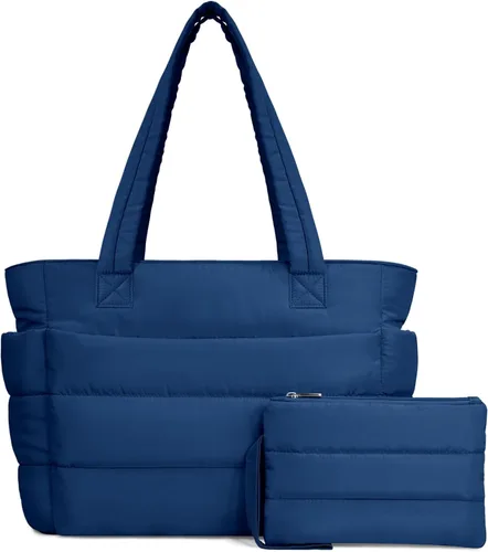 Miniatura 31 de TOPDesign Bolsa Tote Acolchada para Mujer, Bolso de Mano Ligero Inflado con Compartimentos, Bolsa de Hombro Acolchada para Trabajo, Viajes, Gimnasio