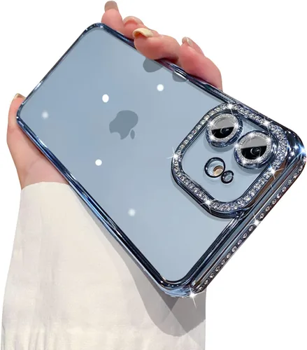 Miniatura 11 de Funda compatible con iPhone 11 Pro Max con protector de lente de cámara de diamante con purpurina, bonita funda de cristal transparente a prueba