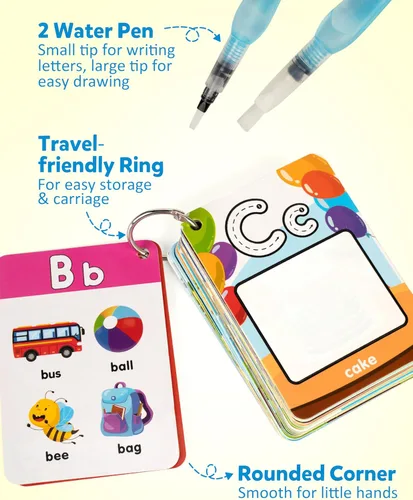 Miniatura 6 de Coogam Tarjetas del alfabeto para colorear al agua, pintura acuática, dibujo al agua, 26 letras ABC, juguete educativo Montessori, regalo para niños