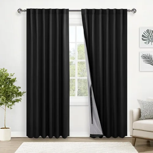 Miniatura 44 de XWZO Cortinas blancas 100% opacas con alzapaños, 2 capas gruesas completamente sombreadas con bolsillo para barra y pestaña trasera, cortinas