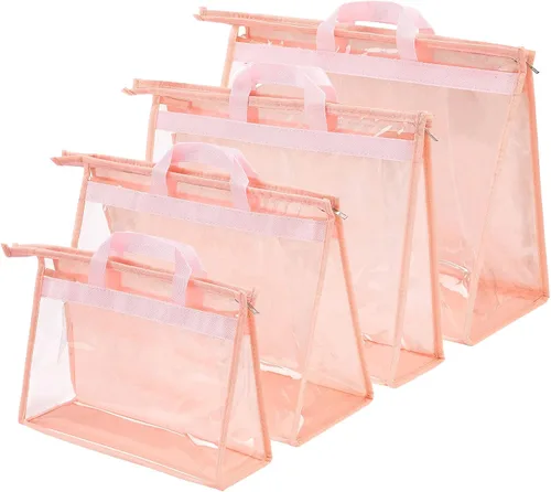 Miniatura 9 de Bolsas de Almacenamiento Transparentes para Bolsos Organizador de Armario, Bolsa de Almacenamiento Colgante con Cremallera para Bolsos, M Beige