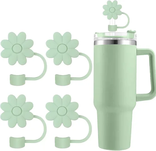 Miniatura 11 de Cubiertas de pajitas con flores SEMATA para tazas Stanley de 30 y 40 oz con asa, accesorios de 4 piezas, tapas de pajita de silicona reutilizables