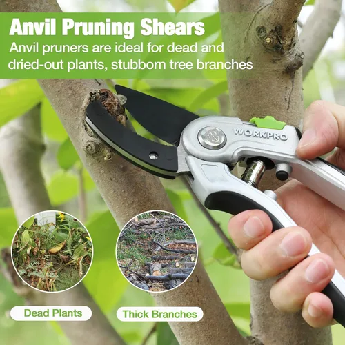 Miniatura 4 de WORKPRO Tijeras de podar yunque de jardín, tijeras de podar de 8" resistentes con mango de diseño ergonómico, cortadoras de jardín que ahorran