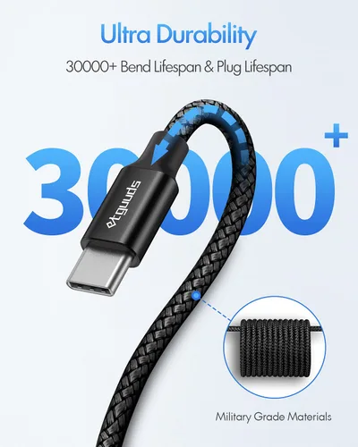 Miniatura 6 de etguuds Cable USB-C a USB-C extralargo - 16 pies/16.4 ft PD 60 W carga rápida, cable de carga de nailon trenzado doble duradero 2.0 - Negro