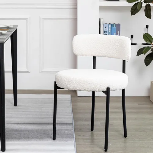 Miniatura 10 de DYHOME - Juego de 2 sillas de comedor de bouclé negro, sillas de cocina modernas de mediados de siglo con respaldo curvo y patas de metal, sillas