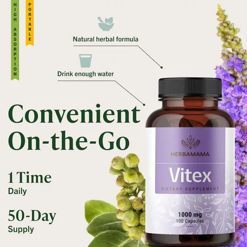 Miniatura 6 de HERBAMAMA Vitex Chasteberry Suplemento para mujeres – Suplementos para la menopausia* para mujeres con Vitex Berry – 1000 mg de baya de árbol casto