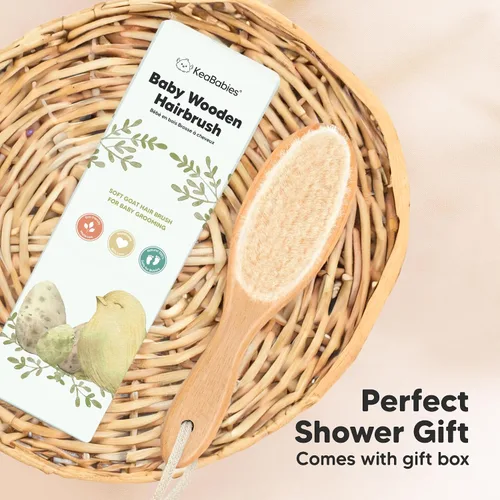 Miniatura 9 de Cepillo de madera para cabello de bebé para niñas y niños, cepillo para cuna, peine de bebé recién nacido, peine de cerdas de cabra suaves para Nogal