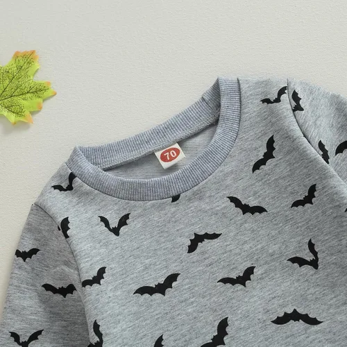 Miniatura 62 de YINGISFITM Conjunto de camisa de calabaza de Halloween para bebé, niña, niño, sudadera y pantalones para otoño e invierno