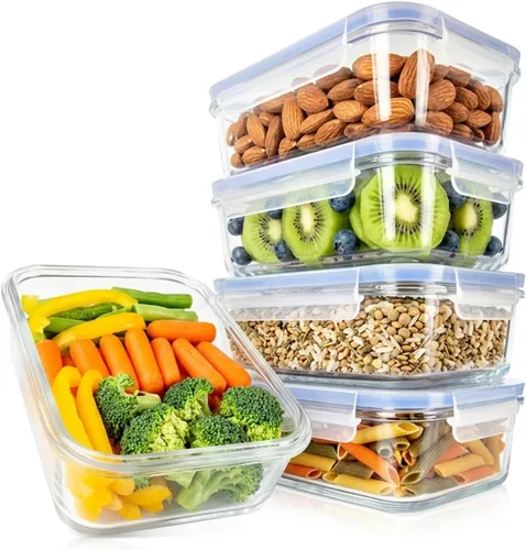 Miniatura 9 de NutriChef 10 recipientes de vidrio para almacenamiento de alimentos con tapas, recipientes de preparación de comidas de 30 onzas, reutilizables, Azul