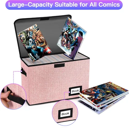Miniatura 5 de Paquete de 5 cajas de almacenamiento de cómics, 15.8" X 7.8" X 11.8", caja corta plegable de cómics, con capacidad para 160-180 cómics de colección