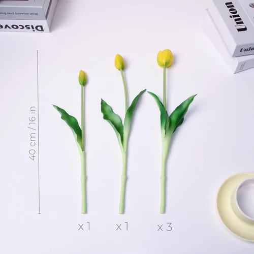 Miniatura 2 de Tulipanes falsos de tacto real de 16 pulgadas, flores artificiales con brotes, tallo flexible fácil de moldear, tulipanes sintéticos