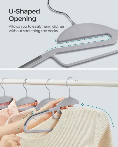 Miniatura 3 de SONGMICS UCRP41G-50 - Paquete de 50 percheros de plástico resistente, apertura en forma de S, ahorro de espacio, gancho giratorio de 360º, 16.3
