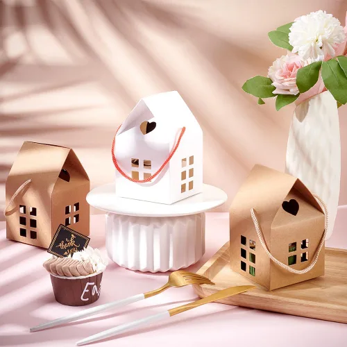 Miniatura 6 de BENECREAT 30 Cajas de Regalo en Forma de Casa, 3 x 3 x 5 pulgadas, Caja de Dulces de Papel Blanco, Bolsas de Cartón para Golosinas para Boda, Baby