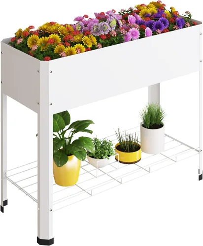 Miniatura 12 de PROXRACER Cama de jardín elevada con patas desmontables, maceta de metal elevada para cultivar hierbas frescas, verduras, flores, suculentas y otras