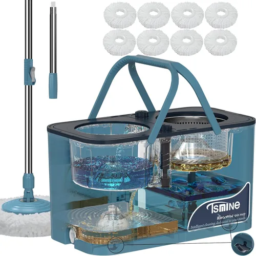 Mopa giratoria de gran capacidad Gen 1 y cubo, para hogares grandes y días de limpieza profunda, sistema de 4 cámaras que separa el agua sucia y