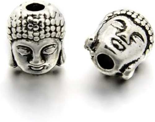 Miniatura 20 de Craftdady 60 cuentas espaciadoras de cabeza de Buda tibetano, 3 colores, cuentas de metal espiritual budista de 10-11x9-0.394 in de doble cara