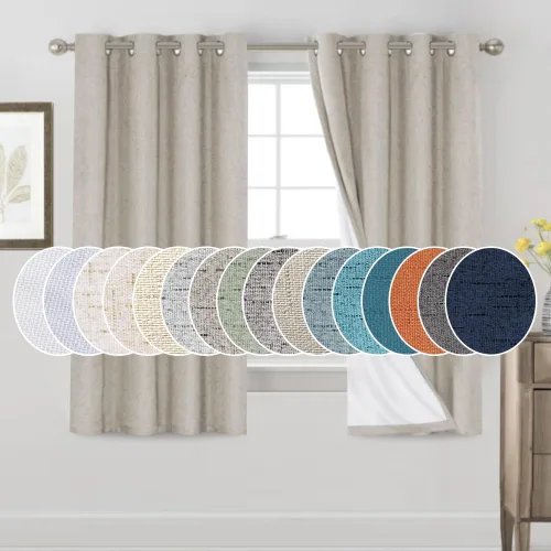 Miniatura 171 de Primitive - Cortinas opacas 100 % de lino texturizado natural para dormitorio, sala de estar, cortinas para ahorra energía, tela de arpillera
