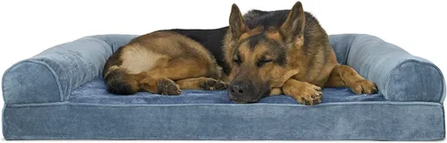 Miniatura 14 de Furhaven Cama ortopédica de espuma para perros, de pelo sintético y terciopelo, con diseño de caja de huevos, color salvia oscura, talla M Dark Sage