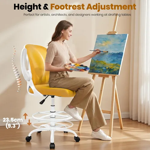 Miniatura 6 de Primy Silla de Dibujo Silla Alta de Oficina con Reposabrazos Abatibles Silla Ejecutiva Ergonómica de Computadora para Escritorio de Pie con Soporte