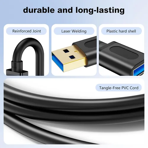 Miniatura 2 de Cable de extensión USB de 1 pie, repetidor USB 3.0 USB macho a hembra con amplificador de señal, cable activo para impresoras, teclados, consola
