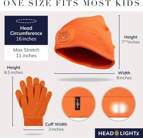 Miniatura 2 de HEAD LIGHTZ by Roq Innovation - Kids Beanie with Light & Glove Set - Unisex LED Beanie Hat with Light Built in, Rechargeable