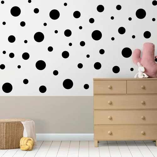 Miniatura 7 de Juego de 100 calcomanías de vinilo para pared, varios lunares para guardería, habitación de niños y decoración de baño, adhesivo extraíble, seguro
