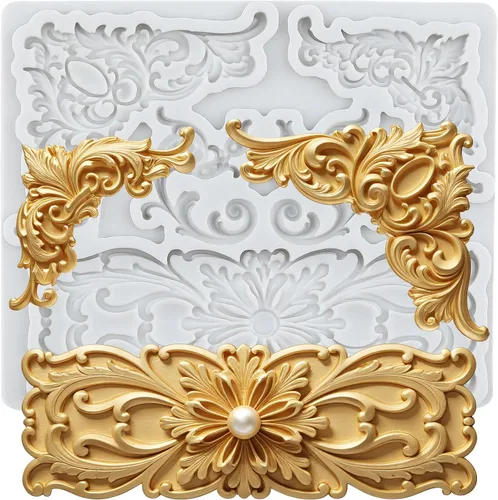 Miniatura 27 de Moldes de silicona estilo barroco con espirales, moldes de encaje, moldes de flores en relieve, molde de filigrana para decoración de pastel