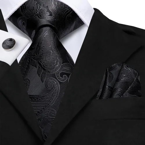 Miniatura 271 de Hi-Tie Corbatas de seda para hombre, diseño de cachemira a rayas, con bolsillo, gemelos cuadrados, conjunto formal de negocios