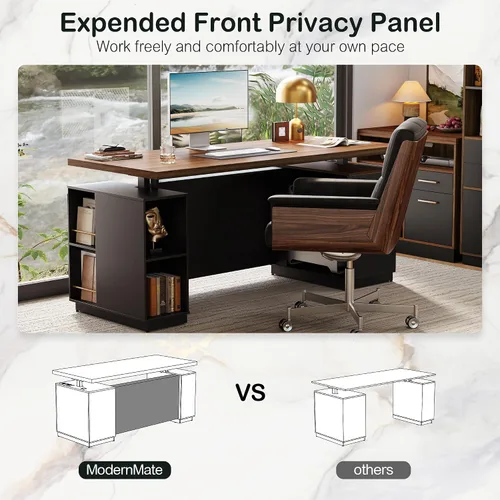 Miniatura 7 de ModernMate Escritorio Ejecutivo de Pie de 71" con Panel de Privacidad, Escritorio Grande de Una Pieza con Altura Ajustable Eléctrica para Estar
