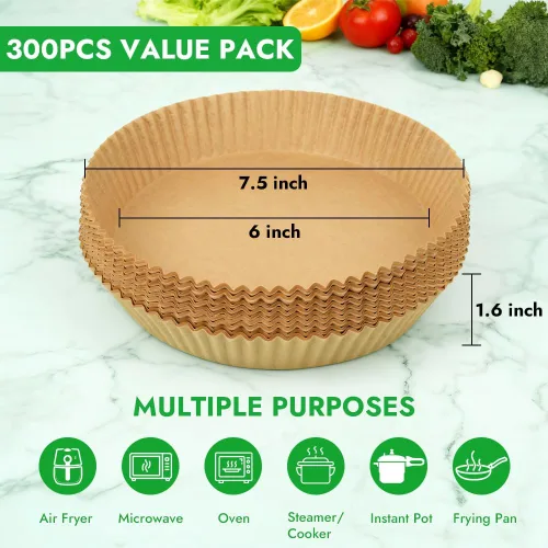 Miniatura 2 de BYKITCHEN 300 PCS forros desechables pequeños para freidora de aire de 2 a 5 QT, forros redondos de papel pergamino para freidora de aire