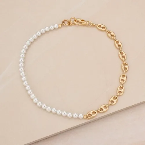 Miniatura 3 de Ettika Collar de oro para mujer, collar de perlas, cadena chapada en oro de 18 quilates. Collar de eslabones para regalo de cumpleaños para mujer