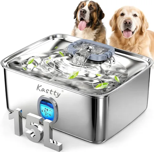 Kastty Fuente de agua para perros de 4 galones para perros grandes, dispensador de agua para perros de acero inoxidable de 15 litros, triple