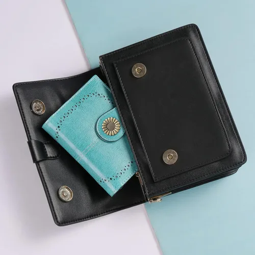 Miniatura 108 de SENDEFN - Billetera pequeña de piel auténtica para mujer, diseño plegable con ventana para tarjeta de identificación