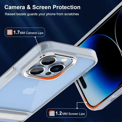 Miniatura 4 de DOB SECHS Funda transparente de metal con función atril diseñada para iPhone 13 Pro, con botón de aleación de aluminio, soporte de 3 vías