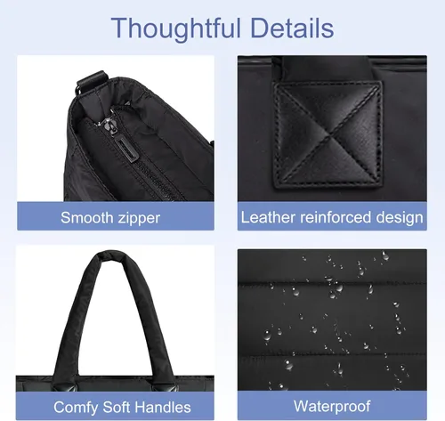 Miniatura 6 de Bolso de mano acolchado para mujer, bolso grande de enfermera, bolso de hombro con cremallera para trabajo y viajes
