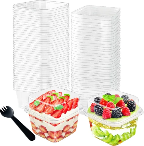 Miniatura 9 de 50 piezas de vasos de plástico transparente de 8 oz con tapas de cúpula con agujero, vasos de postre desechables, contenedores de comida para llevar