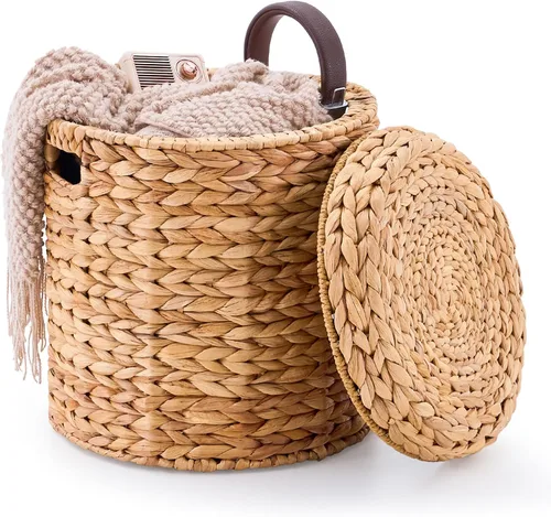 Miniatura 26 de Wimarsbon Taburete de pie de hierba marina natural, otomana redonda tejida a mano, para sala de estar, asiento al aire libre (natural)
